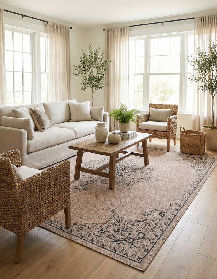 Detail image of 9' x 12'  Washable Traditional Indoor / Outdoor Rug