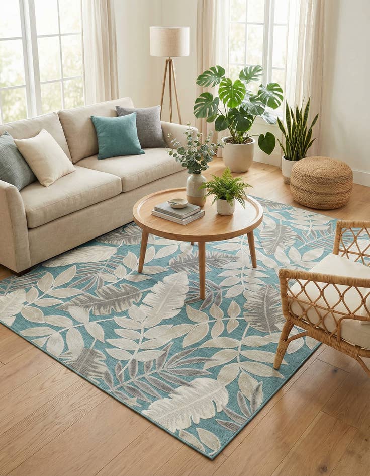Detail image of  6' 4 x 9'  Washable Botanical Indoor / Outdoor Rug