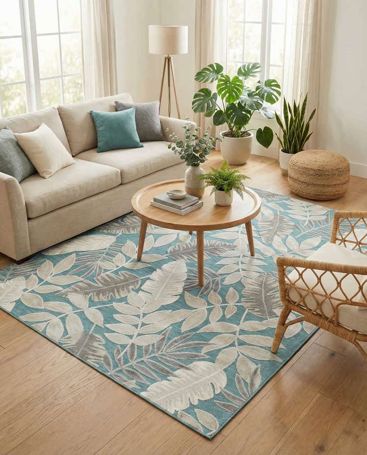6' 4 x 9' Easy-Clean Botanical Indoor / Outdoor Rug
