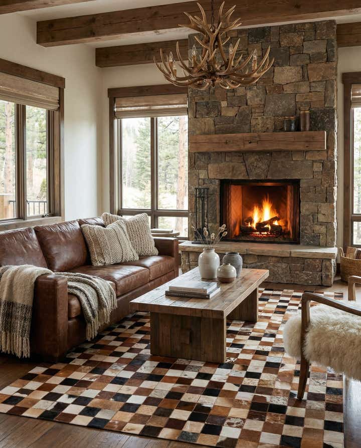 5' 1 x 8' 1 Cowhide Leather Rug