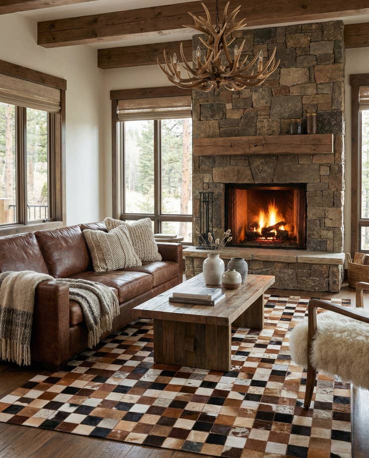 Detail image of 5' 1 x 8' 1 Cowhide Leather Rug