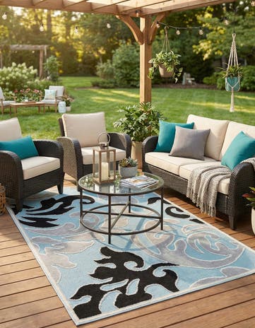 Light Blue Easy-Clean Indoor / Outdoor Rug