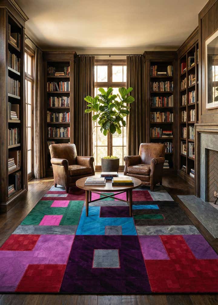 7' 2 x 9' 10 Hand Woven Patchwork Wool Rug