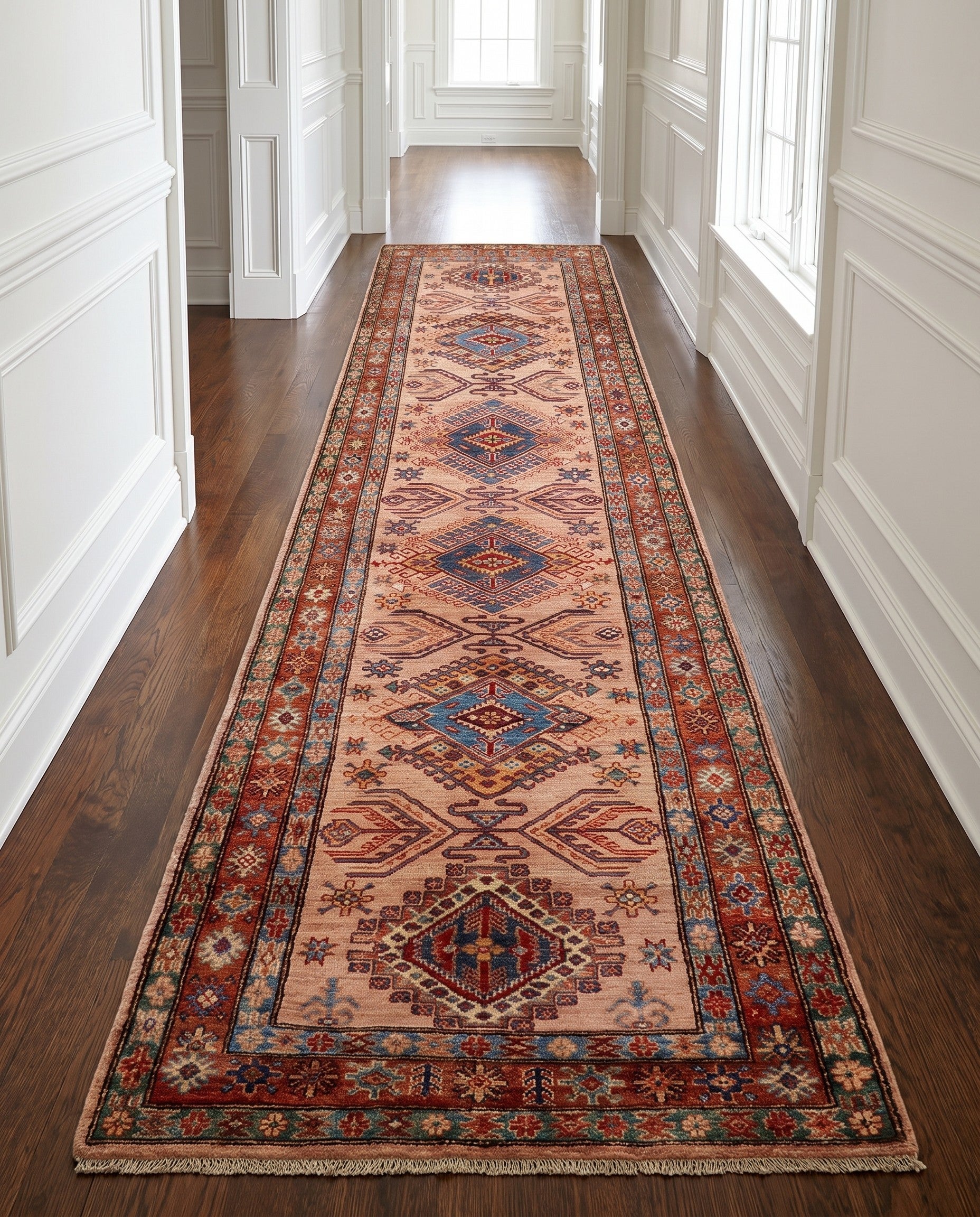3' 4 x 13' 9 Hand Knotted Kazak Runner Rug