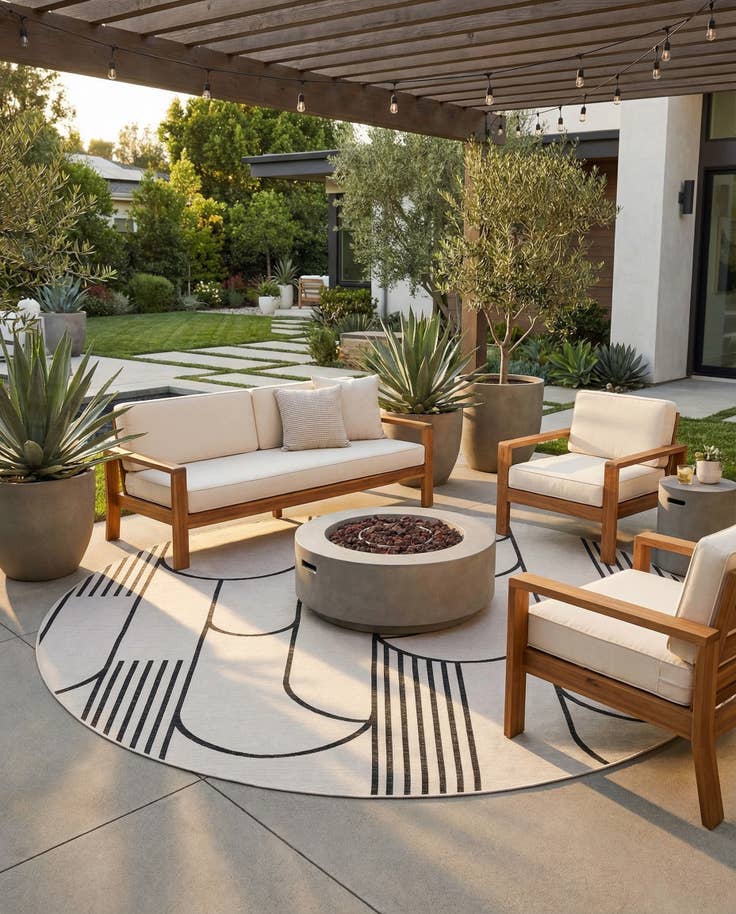 Detail image of 13' x 13' Easy-Clean Modern Indoor / Outdoor Round Rug