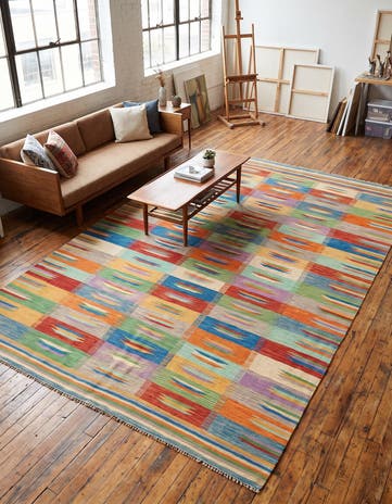 6' 6 x 9' 8 Hand Woven Kilim Modern Wool Rug