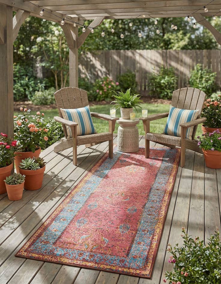 Detail image of  2' 7 x 10'  Washable Traditional Indoor / Outdoor Runner Rug