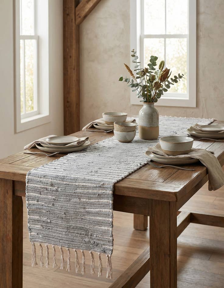 Detail image of  1' 2 x 6' 1  Hand Woven Chindi Cotton Table Runner Rug