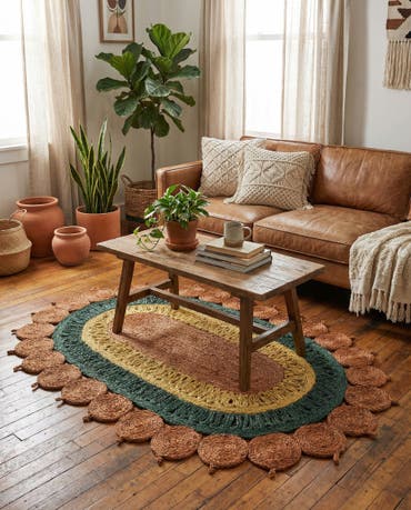  3' 1 x 5' 1  Hand Braided Jute Oval Rug