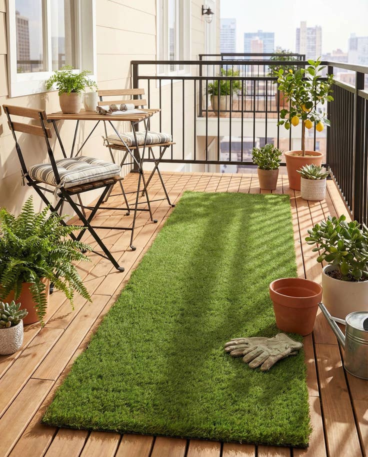 Detail image of 2' 7 x 10' Easy-Clean Grass Indoor / Outdoor Runner Rug