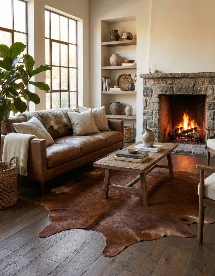 Detail image of 6' 5 x 7' 3 Cowhide Leather Square Rug