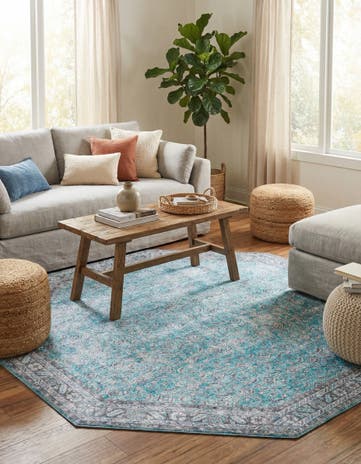 Blue Washable Timeless Octagon Rug