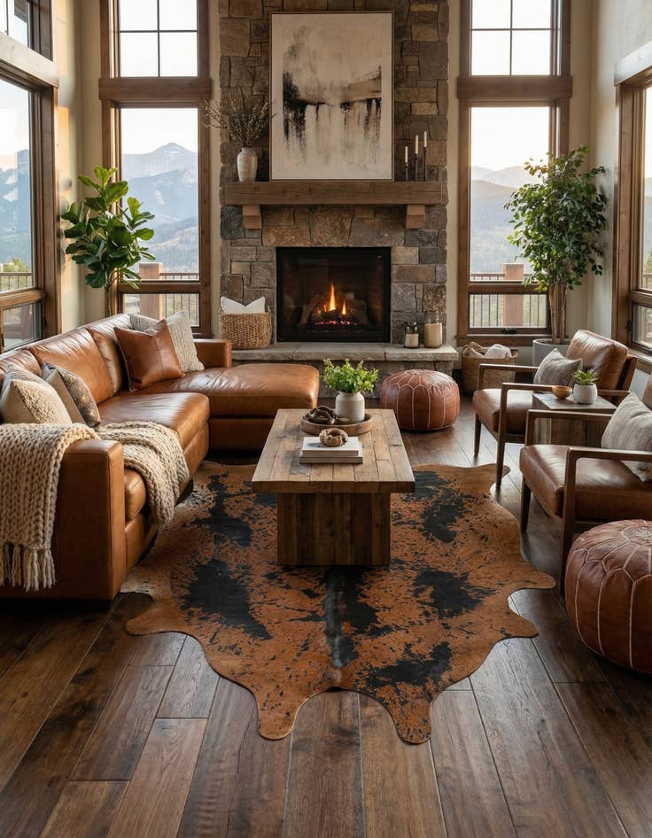 Detail image of 6' 8 x 6' 8 Cowhide Leather Square Rug