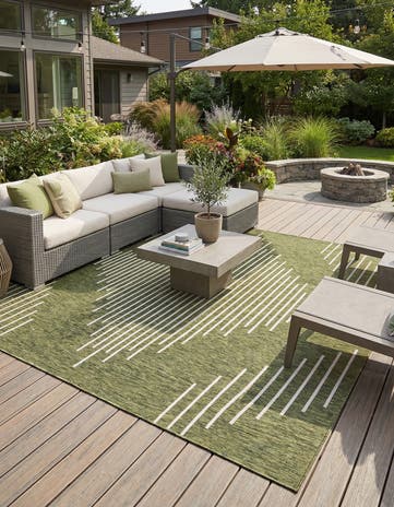 Green Easy-Clean Modern Indoor / Outdoor Square Rug