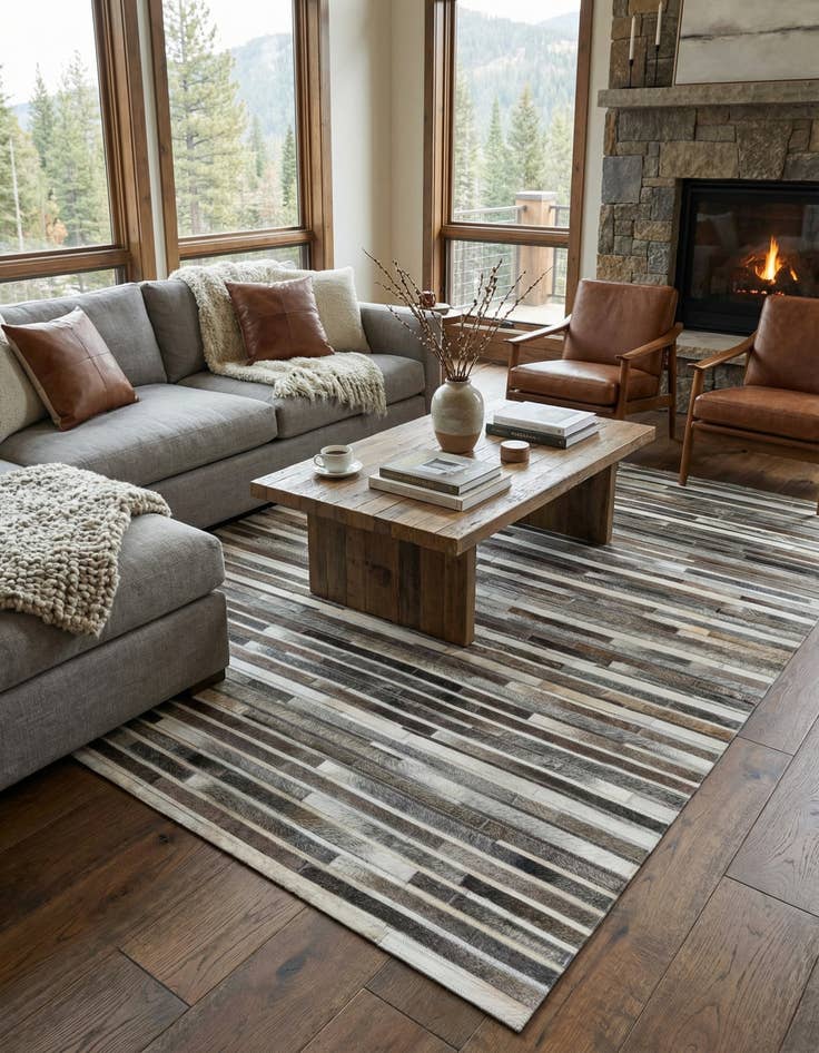 Detail image of 5' 1 x 8' Cowhide Leather Rug