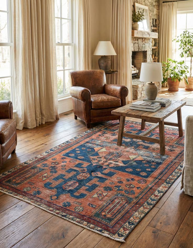 Detail image of 4' 7 x 7' 8  Hand Knotted Ultra Vintage Persian Wool Rug