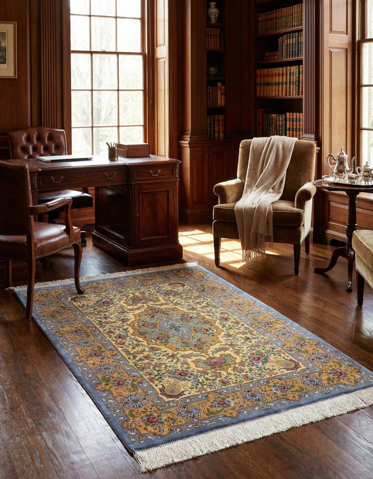 Detail image of  3' 4 x 4' 10 Ghom Silk Rug