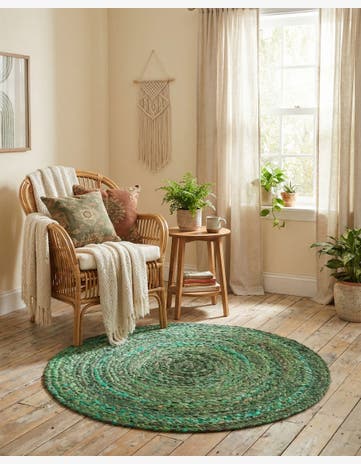 Green Handmade Braided Chindi Round Rug