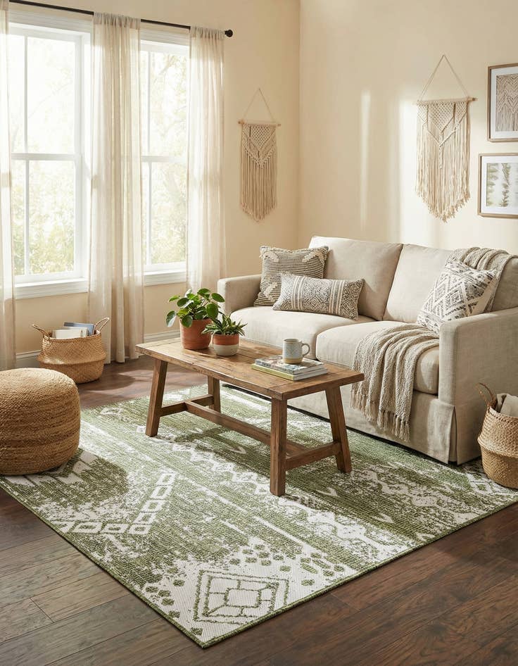 Detail image of 5' 3 x 5' 3  Washable Bohemian Indoor / Outdoor Square Rug