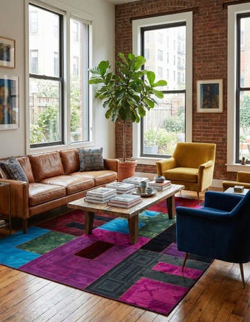 7' 4 x 10' Hand Woven Patchwork Wool Rug