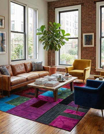7' 4 x 10' Hand Woven Patchwork Wool Rug