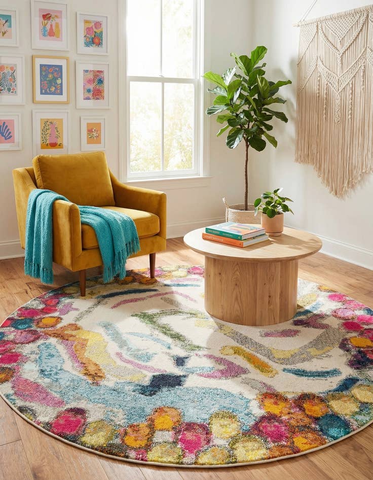 Detail image of 7' x 7'  Washable Vivid Round Rug