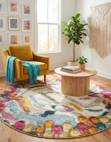 7' x 7' Washable Vivid Round Rug