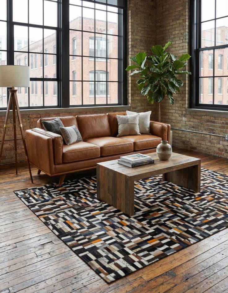 Detail image of  5' 1 x 8' 1 Cowhide - Patchwork Rug