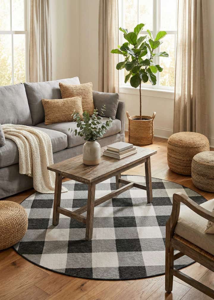 7' 10 x 7' 10 Easy-Clean Checkered Indoor / Outdoor Round Rug