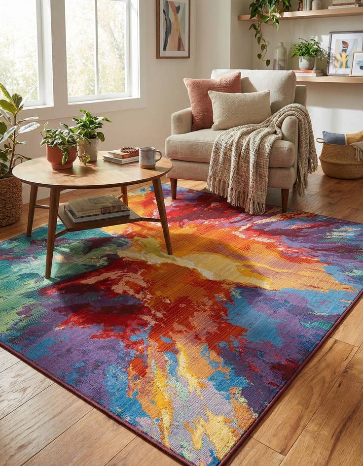 Detail image of  5' 3 x 5' 3  Washable Modern Indoor / Outdoor Square Rug