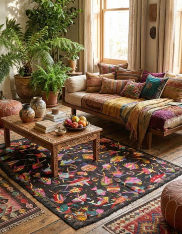 5' x 6' 2 Hand Woven Kilim Suzani Wool Rug