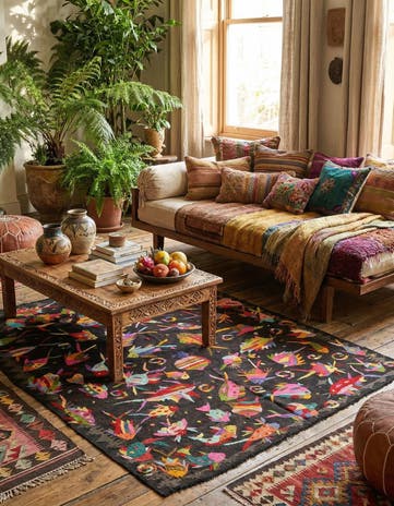 5' x 6' 2 Hand Woven Kilim Suzani Wool Rug