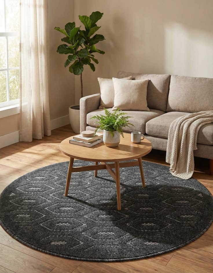 Detail image of 3' x 3'  Washable Trellis Textured Indoor / Outdoor Round Rug