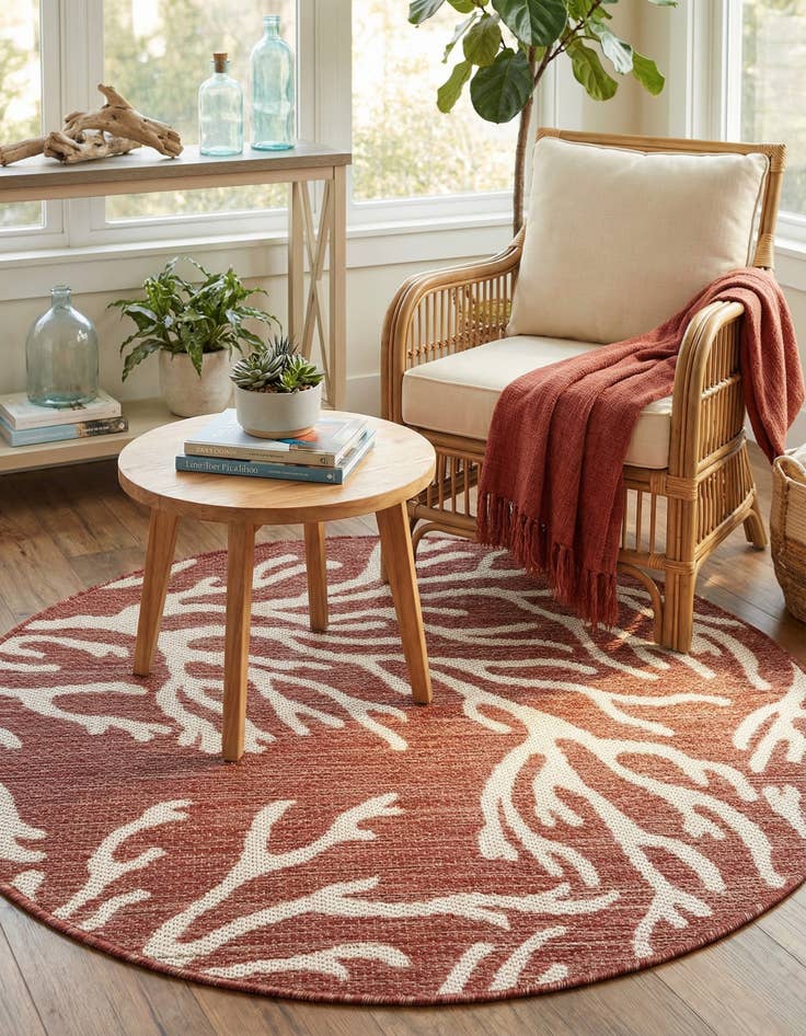 Detail image of  3' x 3'  Washable Coastal Indoor / Outdoor Round Rug