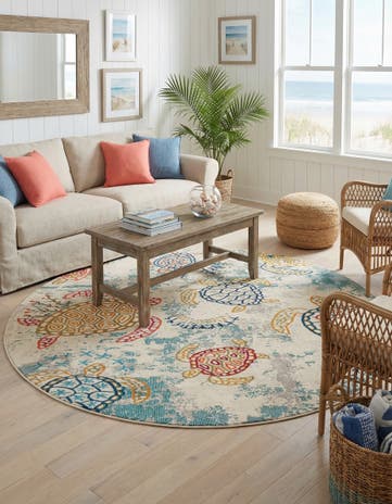 Beige Washable Amalfi Round Rug