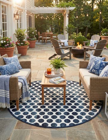 Navy Blue Easy-Clean Sabrina Soto Indoor / Outdoor Round Rug
