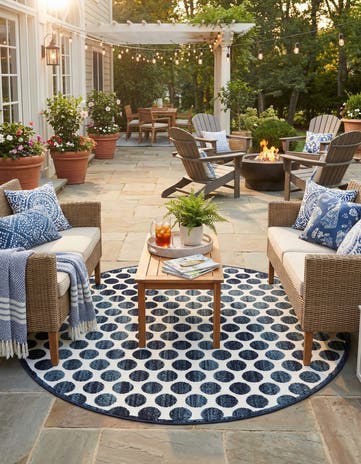 Navy Blue Easy-Clean Sabrina Soto Indoor / Outdoor Round Rug