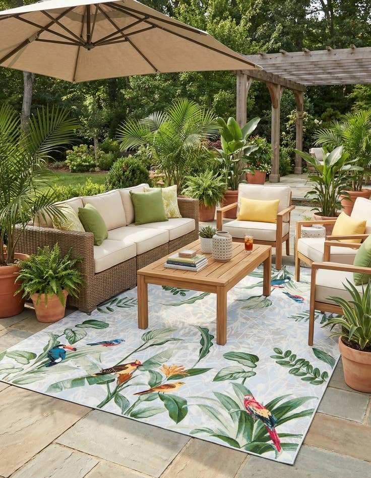 Detail image of 10' x 12'  Washable Botanical Indoor / Outdoor Rug
