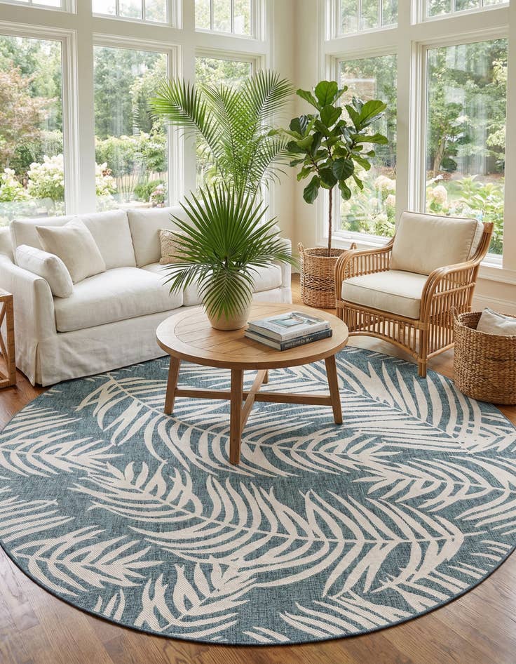Detail image of 10' 8 x 10' 8 Easy-Clean Botanical Indoor / Outdoor Round Rug