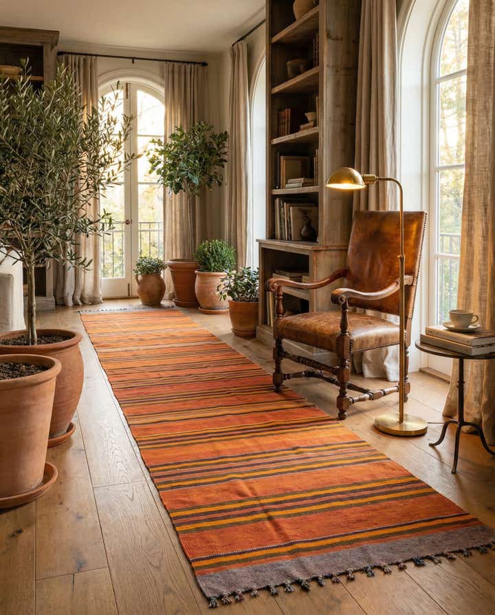 4' 2 x 13' 4 Hand Woven Kilim Fars Wool Runner Rug