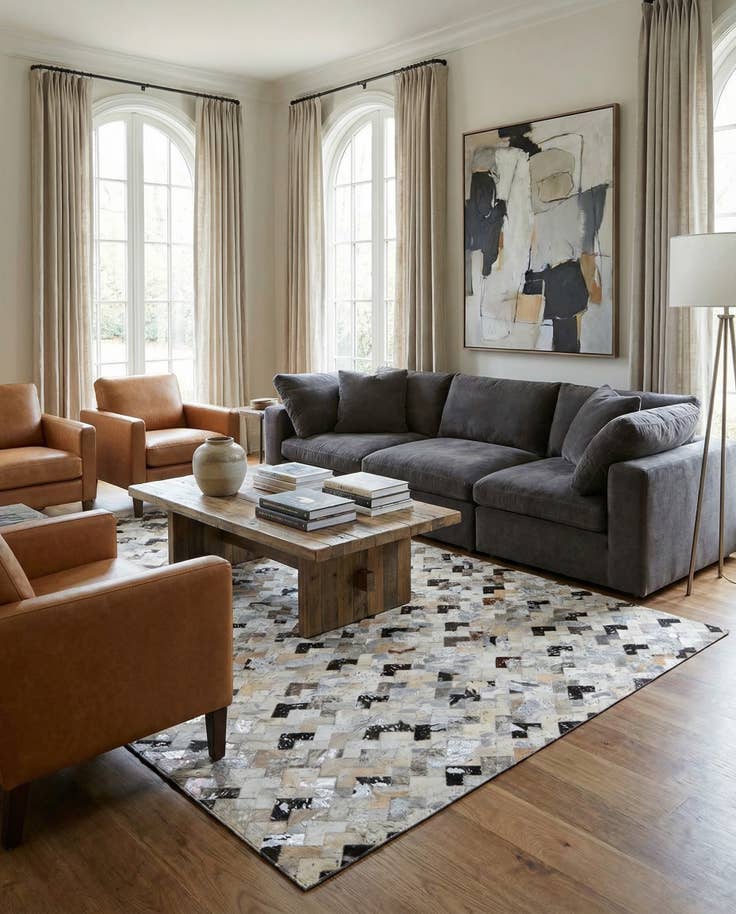 Detail image of 5' x 7' 10 Cowhide Leather Rug