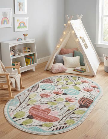 3' 3 x 5' 3 Flowers Whimsy Kids Oval Rug