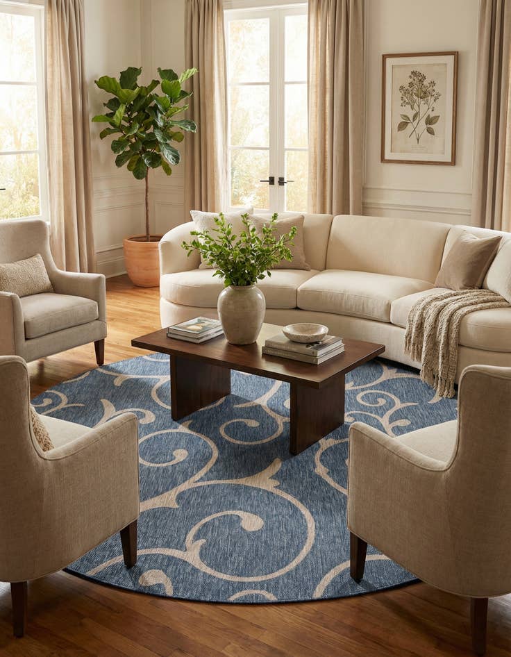 Detail image of 10' 8 x 10' 8 Easy-Clean Botanical Indoor / Outdoor Round Rug