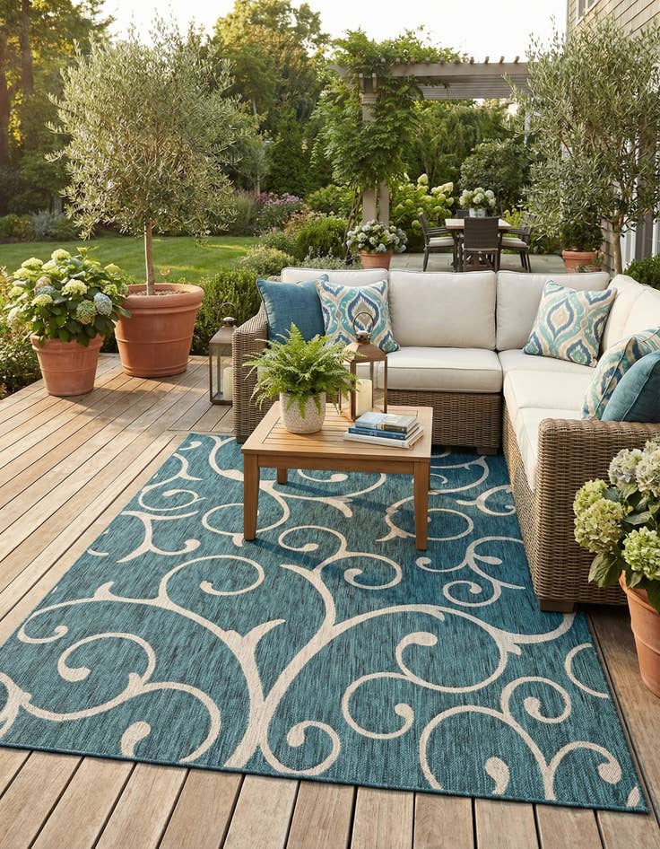 Detail image of 7' 10 x 11'  Washable Botanical Indoor / Outdoor Rug