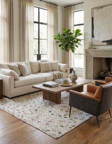 8' x 9' 10 Cowhide Leather Rug