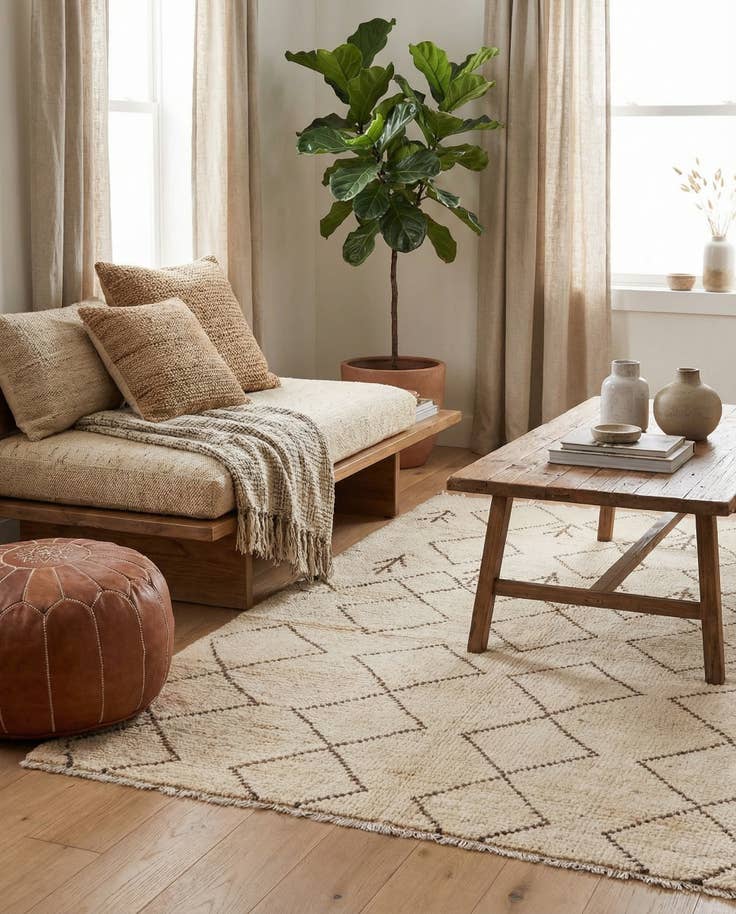 Detail image of 4' 2 x 6' 2 Hand Knotted Moroccan Wool Rug