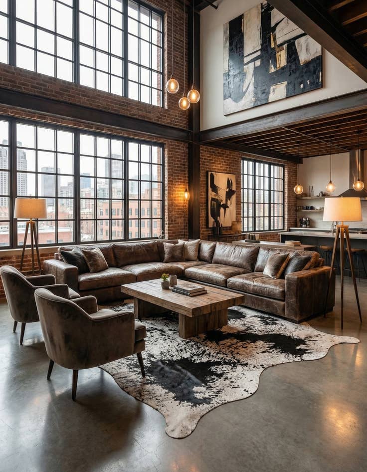 Detail image of 6' 10 x 7' 3 Cowhide Leather Square Rug