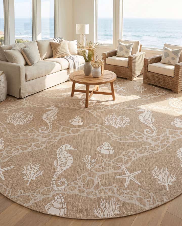 13' x 13' Easy-Clean Coastal Indoor / Outdoor Round Rug