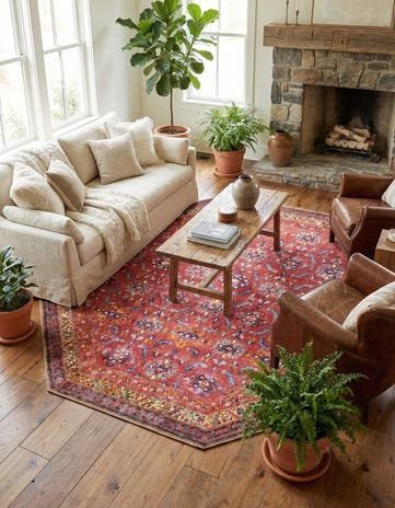 Red Washable Timeless Octagon Rug