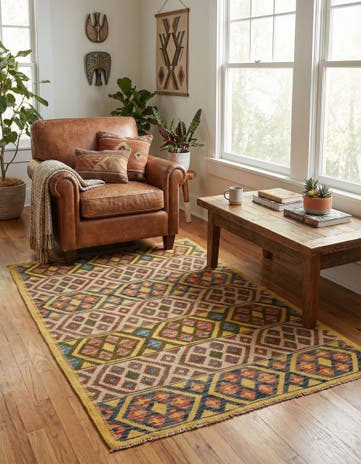 3' 4 x 5' Hand Woven Kilim Maymana Wool Rug